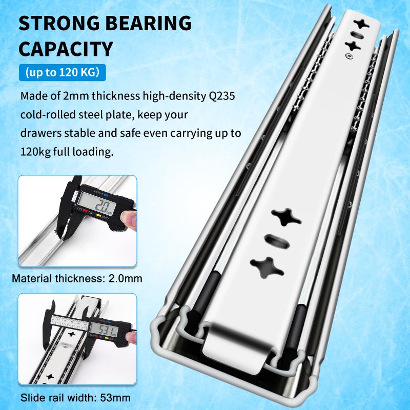 YENUO Heavy Duty Drawer Slides Full Extension 12 14 1618 20 22 24 26 28 30 32 34 36 38 40 Inch Side Mount Ball Bearing RailsTrack Guide Glides Runners 220 Lbs 1 Pair (No Lock) -W:53mm, 28 Inch - Image 3